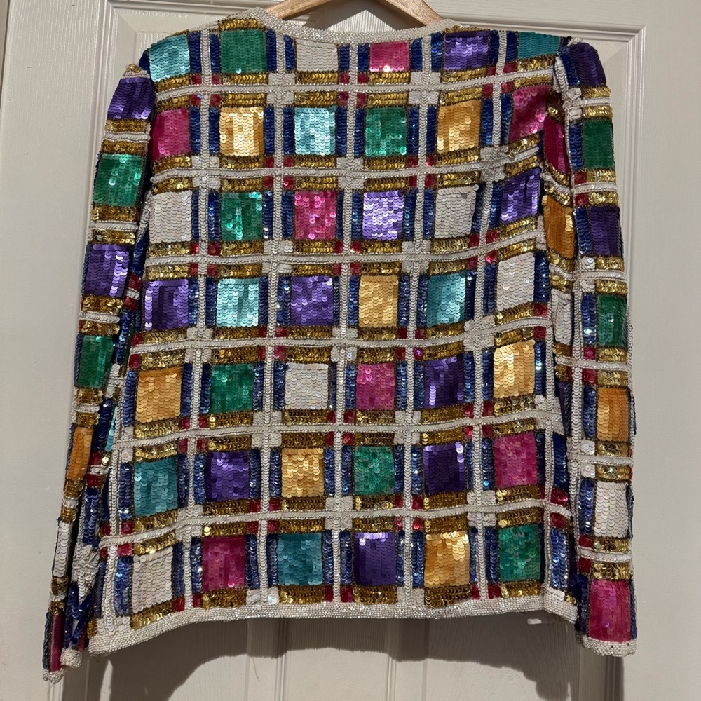 Vintage Laurence Kazar New York Silk Sequin Beaded Jacket Multicolor Pattern NWT - Picture 5 of 7